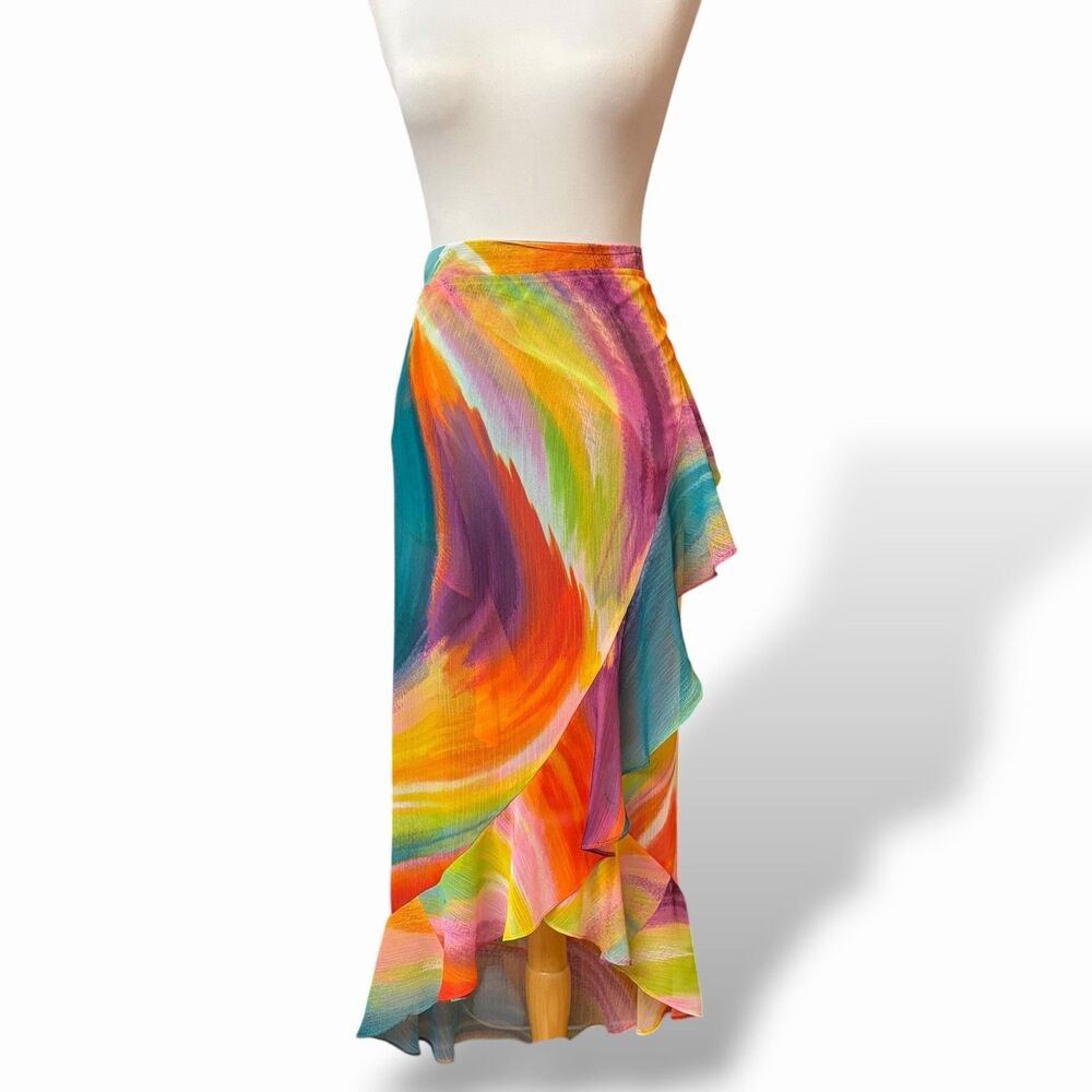 Bleu Rod Beattie Women Chiffon Sarong Cover-Up Beachwear Wrap Size M Multicolor